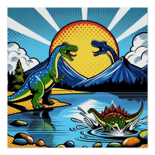 Poster con paisaje de dinosaurios (Voorkant)