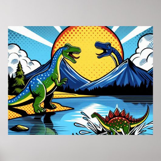 Poster con paisaje de dinosaurios (Voorkant)