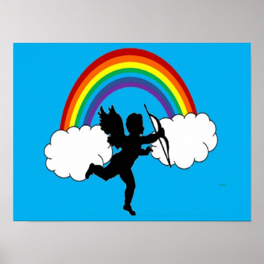 Poster Cupid Dances met regenbogen (Voorkant)