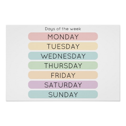 Poster dagen van de week | Huiselijke schooldecora (Voorkant)