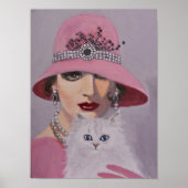 Poster/Dame met een witte kat Poster (Voorkant)