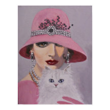 Poster/Dame met een witte kat