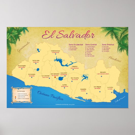 Poster de El Salvador, Departamentos (Voorkant)