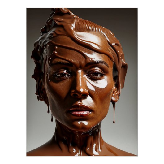 Poster de escultura humana de chocolate derretido. (Voorkant)
