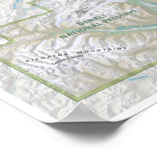 Poster Denali (Alaska)-kaart (Hoek)
