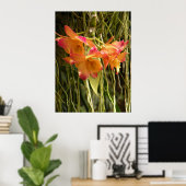 Poster, Dendrobium Orchids Oranje en Roze Poster (Thuiskantoor)