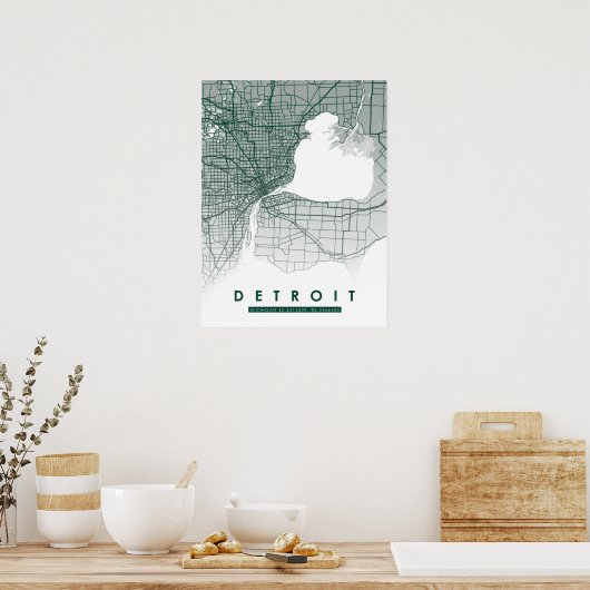 Poster Detroit Map (Keuken)
