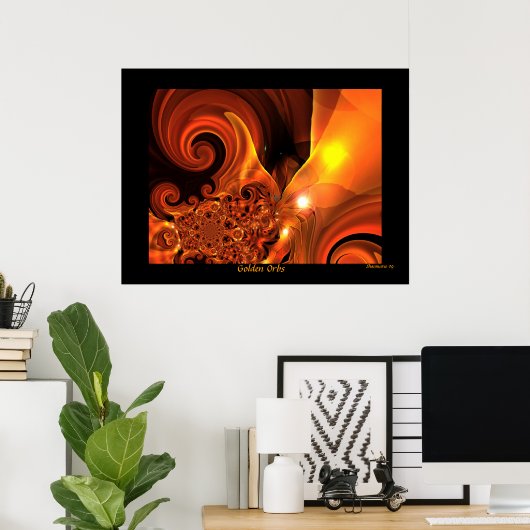 Poster Digital Abstracte Art Golden Orbs (Thuiskantoor)