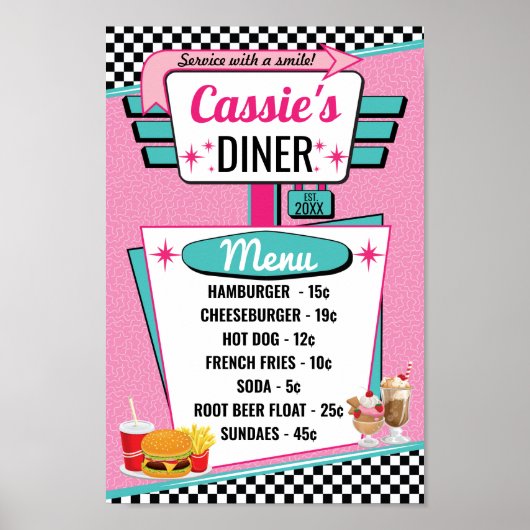 poster Diner  Menu 1950 (Voorkant)