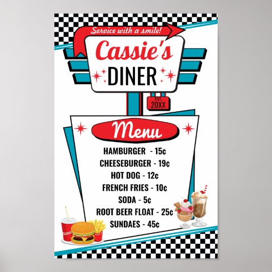 poster Diner  Menu 1950 (Voorkant)