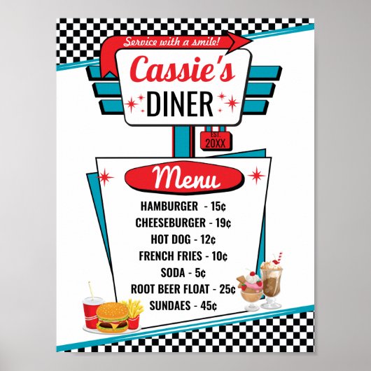 poster Diner Menu 1950 (Voorkant)