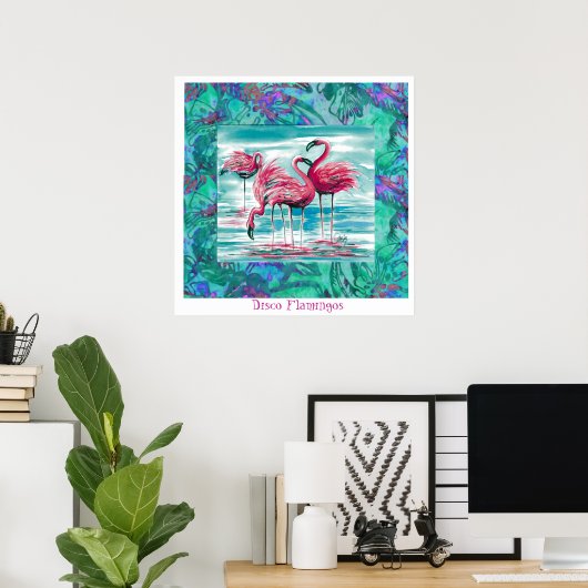 Poster Disco Flamingos (Thuiskantoor)