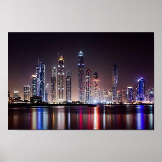 Poster - Dubai Silhouette bij Nacht (Voorkant)