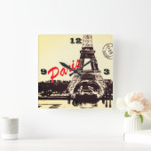 Poster Eiffeltoren Vierkante Klok (Huis)