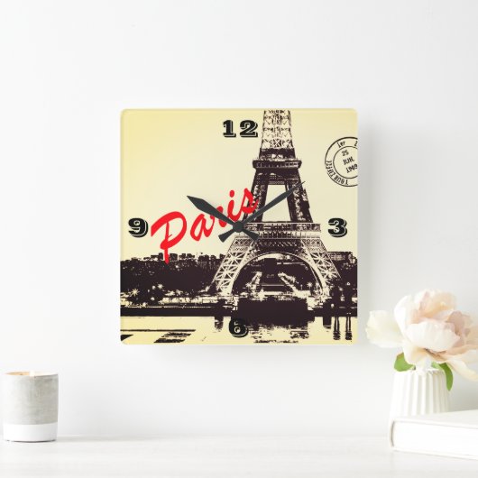 Poster Eiffeltoren Vierkante Klok (Huis)