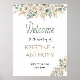 Poster Elegant Blush Bloemen bruiloft welkom teken