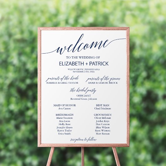 Poster Elegant Navy Calligraphy Wedding Program
