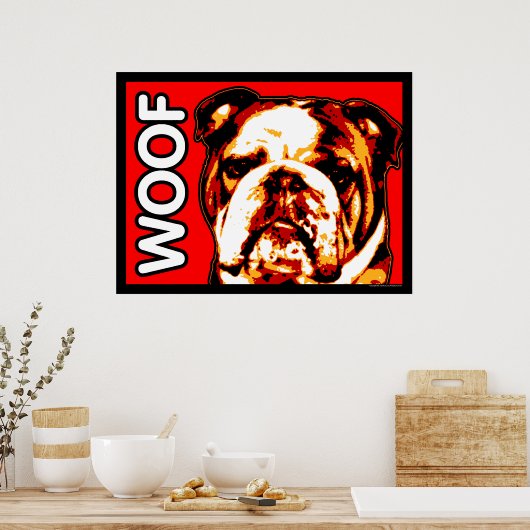 Poster Engelse Bulldog WOOF (Keuken)