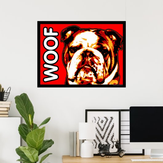 Poster Engelse Bulldog WOOF (Thuiskantoor)