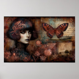 Poster Ephemera Victoriaans Lady Gothic Butterfly