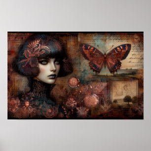 Poster Ephemera Victoriaans Lady Gothic Butterfly