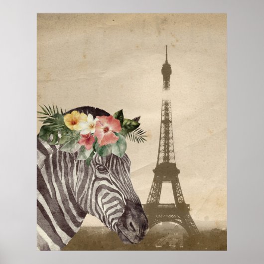 Poster fancy Zebra- en Eiffeltower (Voorkant)