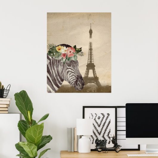 Poster fancy Zebra- en Eiffeltower (Thuiskantoor)