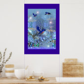 Poster Fantasy Art Blue Birds (Keuken)