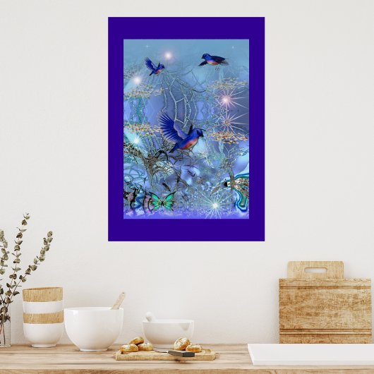 Poster Fantasy Art Blue Birds (Keuken)