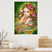 Poster Fantasy Beauful fairy oman met bloemen (Keuken)