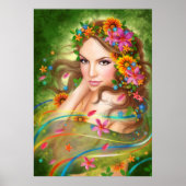 Poster Fantasy Beauful fairy oman met bloemen (Voorkant)