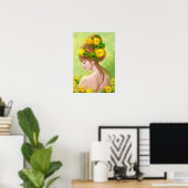 Poster Fantasy Beauful fairy Spring met bloemen (Thuiskantoor)