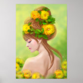 Poster Fantasy Beauful fairy Spring met bloemen (Voorkant)