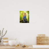 Poster Fantasy girl fee en vriend wolf. (Keuken)
