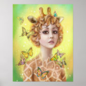 Poster Fantasy portret vrouw giraffe canvas prin (Voorkant)