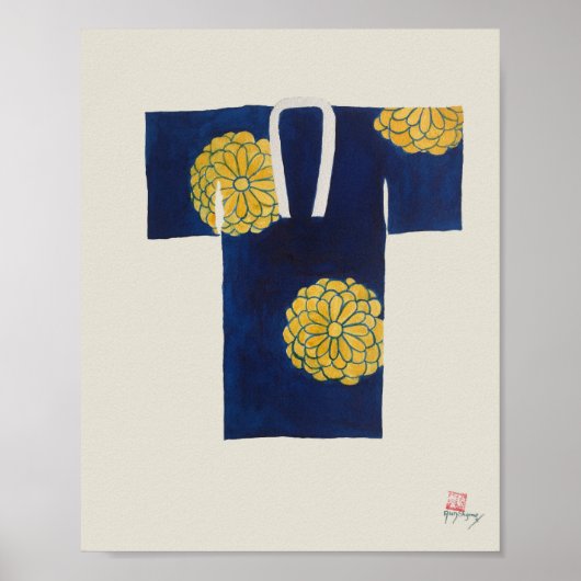 Poster featuring blue and gold Japanese nagajuban (Voorkant)