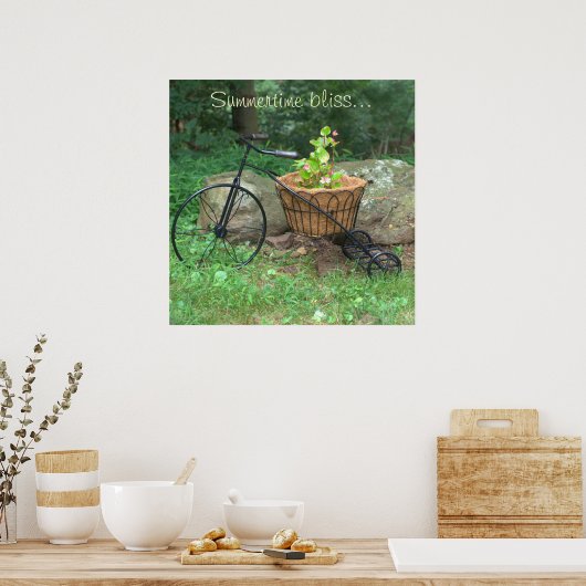 Poster fietsprietbloemen in mandje (Keuken)