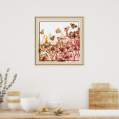 Poster-Floral en botervliegen Poster (Keuken)