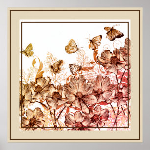 Poster-Floral en botervliegen Poster