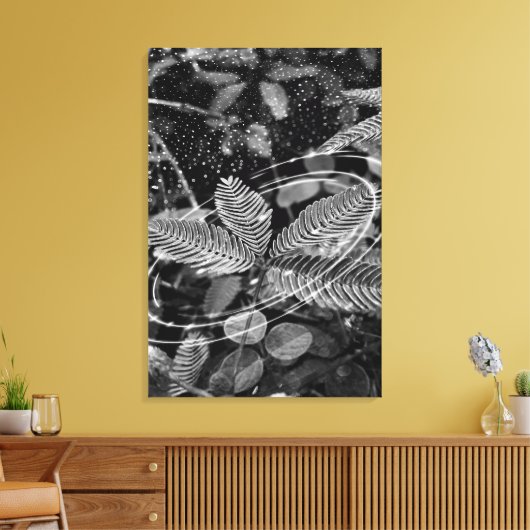 Poster Folhas - P&B Canvas Afdruk (Insitu (Woonkamer))