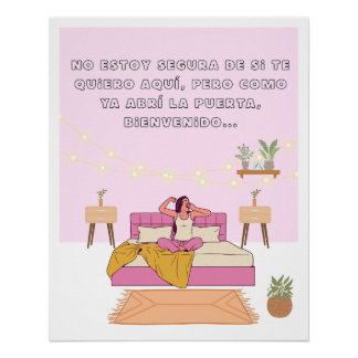 Poster frases graciosas cama vibe acogedora