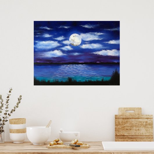 poster "Full Moon" Evening Ocean Scene Art (Keuken)