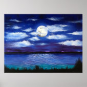 poster "Full Moon" Evening Ocean Scene Art (Voorkant)