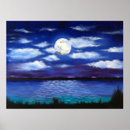 poster "Full Moon" Evening Ocean Scene Art