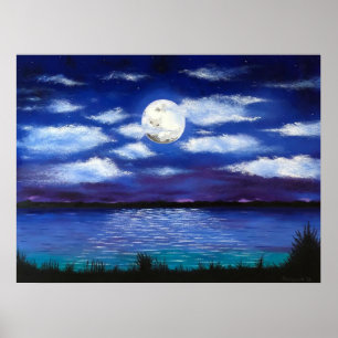 poster "Full Moon" Evening Ocean Scene Art