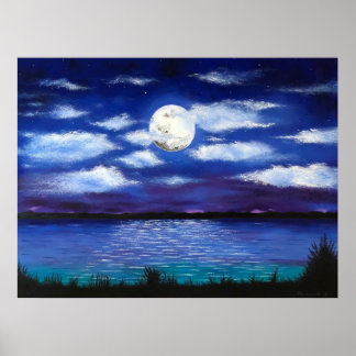 poster "Full Moon" Evening Ocean Scene Art