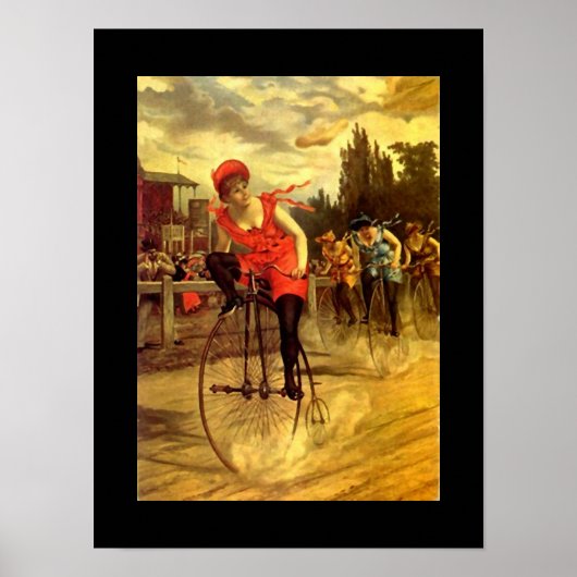 Poster Fun Antiek Bike Bicycle Lady in Race (Voorkant)