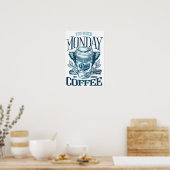 Poster Funny  Blue Typography Coffee Quote (Keuken)