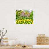 Poster, Gele tulpen en judasbomen Poster (Keuken)