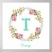 Poster gepersonaliseerd Floral Waterverf Initiaal (Voorkant)